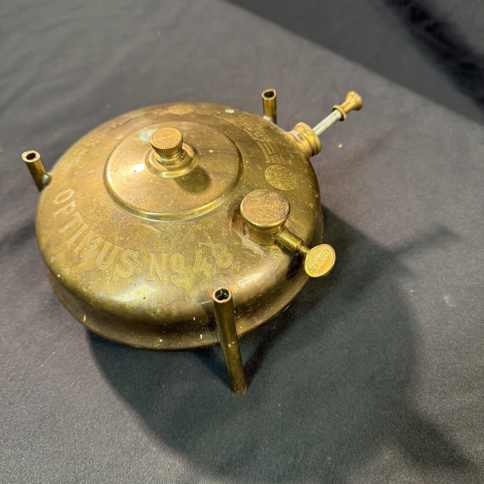 Antique Optimus No 48 Pressurised Brass Paraffin heater Sweden - (1989)