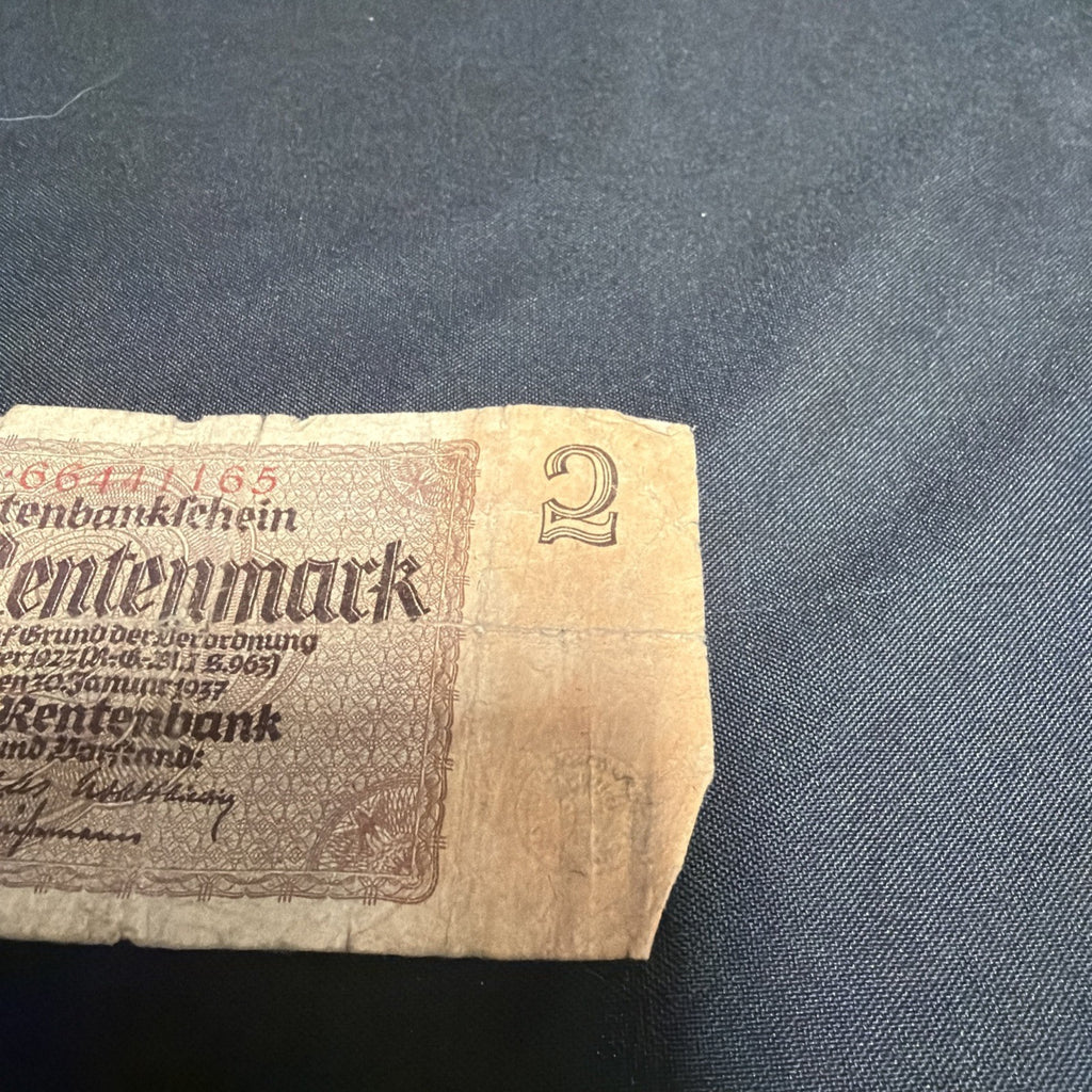 Bank Note Antique 2 Rentenmark Berlin 1937 German Banknote Circulated - (2320)