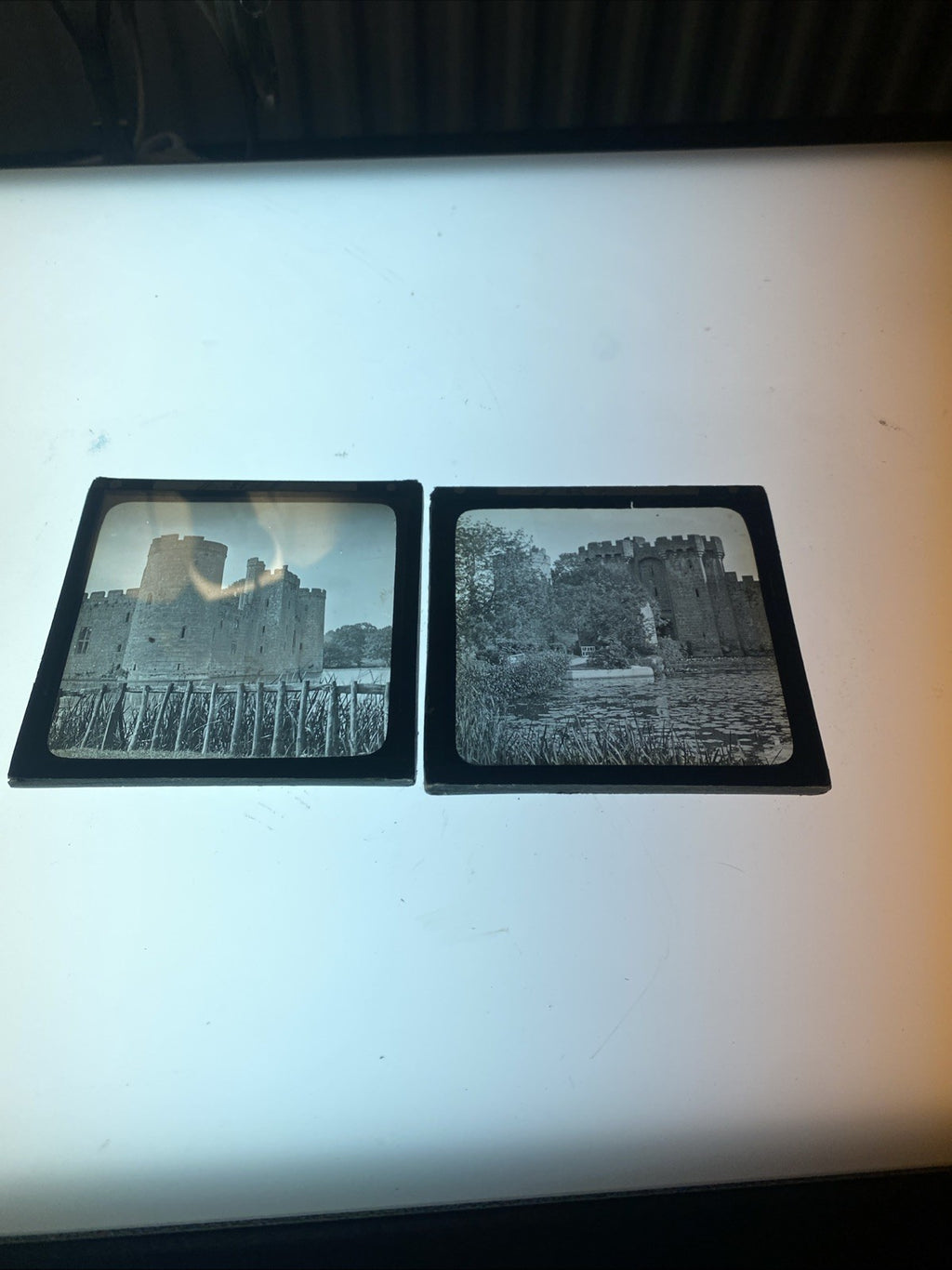 Magic Lantern Victorian Glass Square Photo x2 Bodiam Castle Sussex (1070)