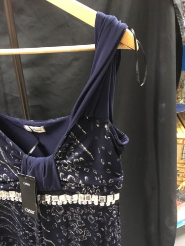 Vintage Dress Size 14 Tall - Anne Smith Navy glitter beaded dress heavy -(2660