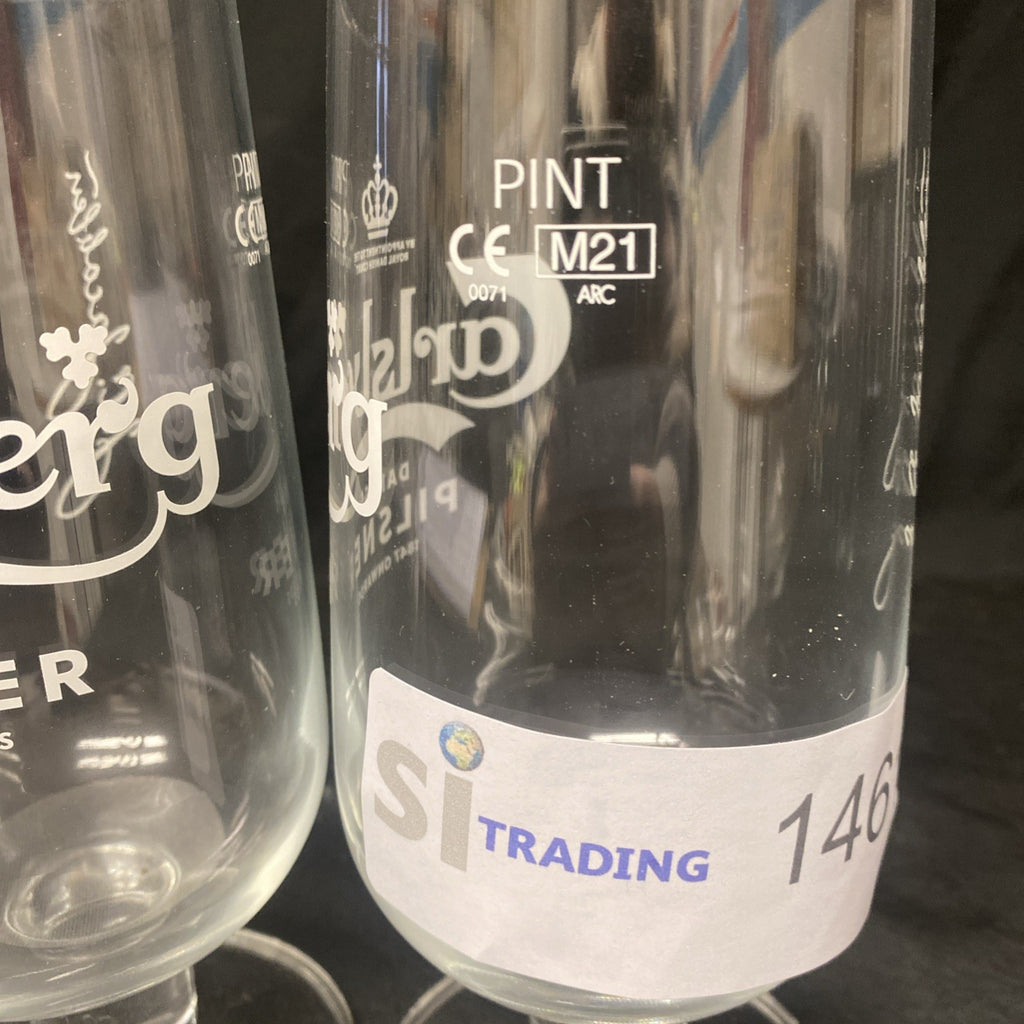 2X Carlsberg Pilsner Footed pint Glass Drinks Home Bar Pub Party (1461)