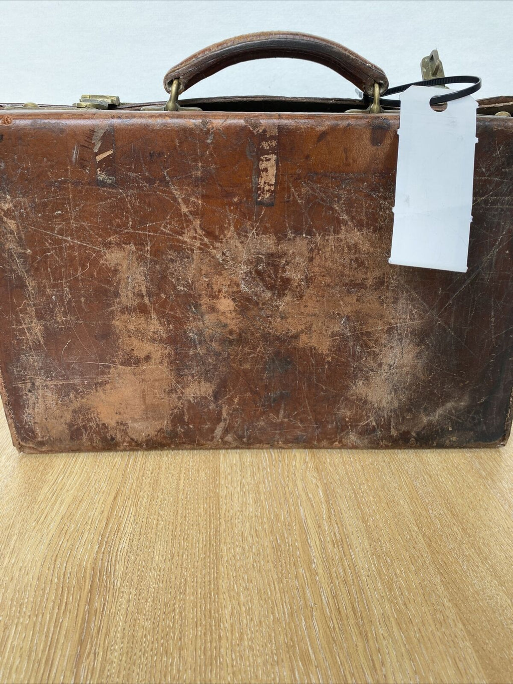 Antique Leather Briefcase- Heavy Leather needs work British made - (8299)