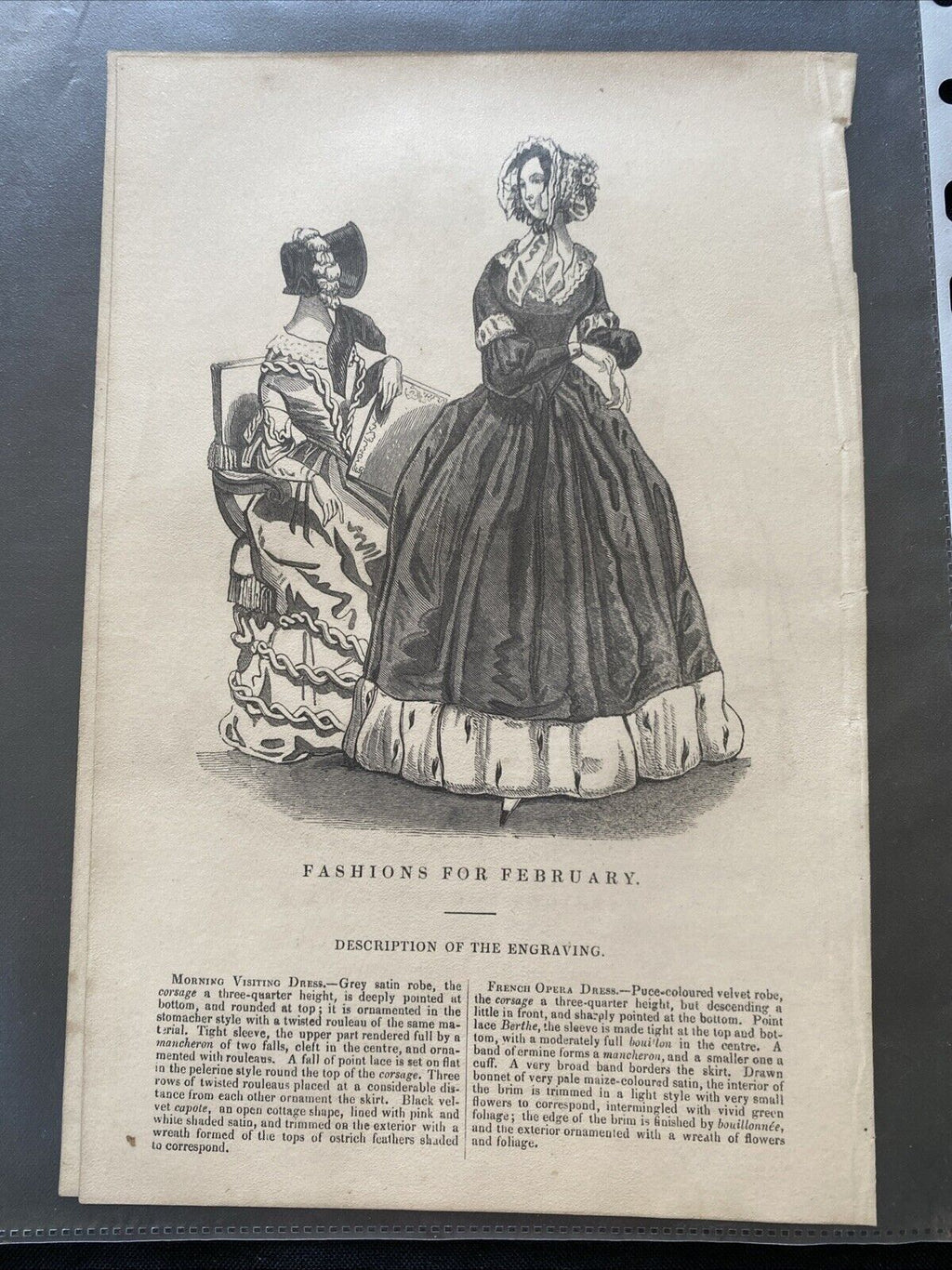 Victorian Regency London Fashion Engraving Plate Two page February 1800's (5296)