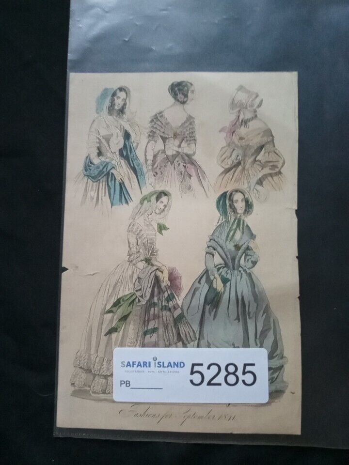 Victorian Regency London Fashion Engraving Plate Antique September 1841 - (5285)