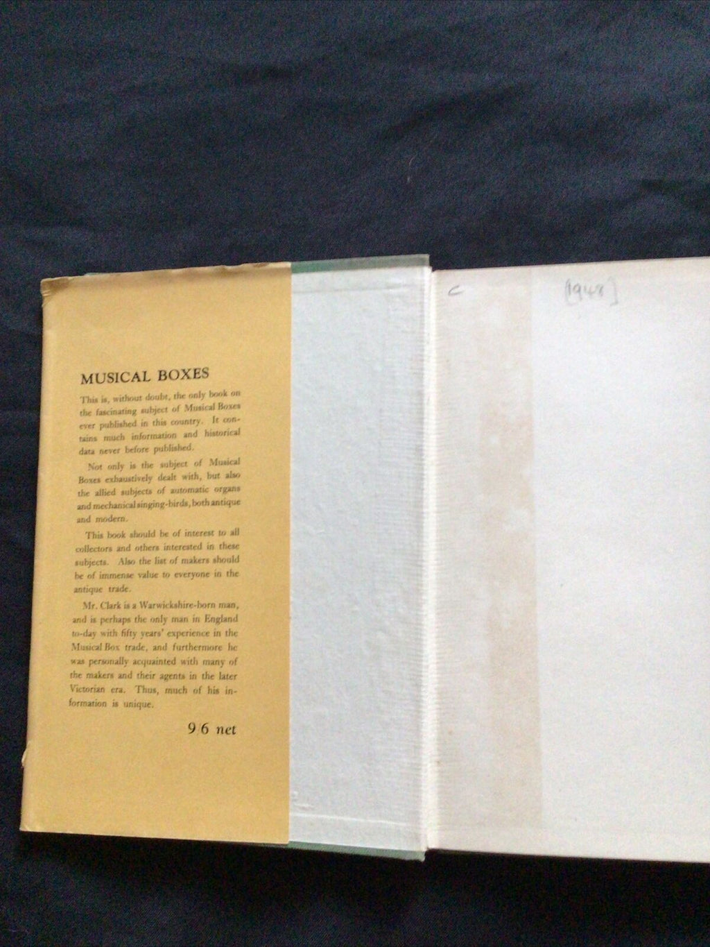 BOOK - MUSICAL BOXES - John Clark - 1940's - (8599)