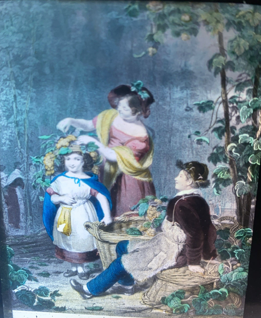 Magic Lantern Victorian Glass Square Handpainted The Crown of Flowers (1178)