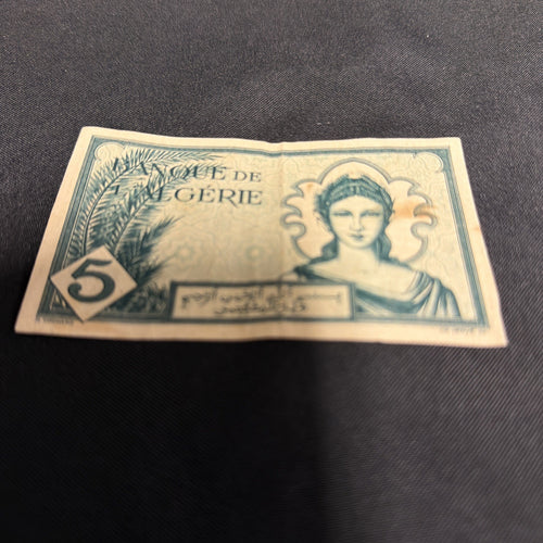 Bank Note Antique Banque De L'Algerie 5 Francs 1942 Circulated - (2308)