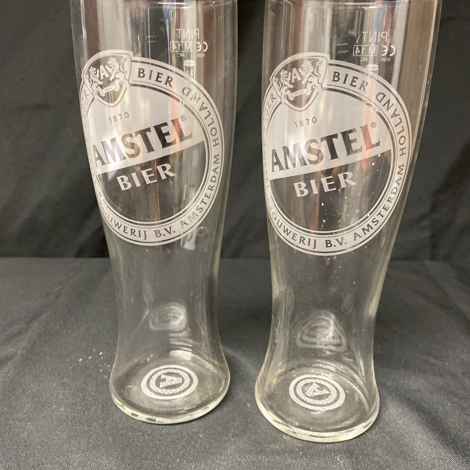 2X Amstel Bier Etched Pint Glasses Lager Drinks Home Bar Pub Party (1334