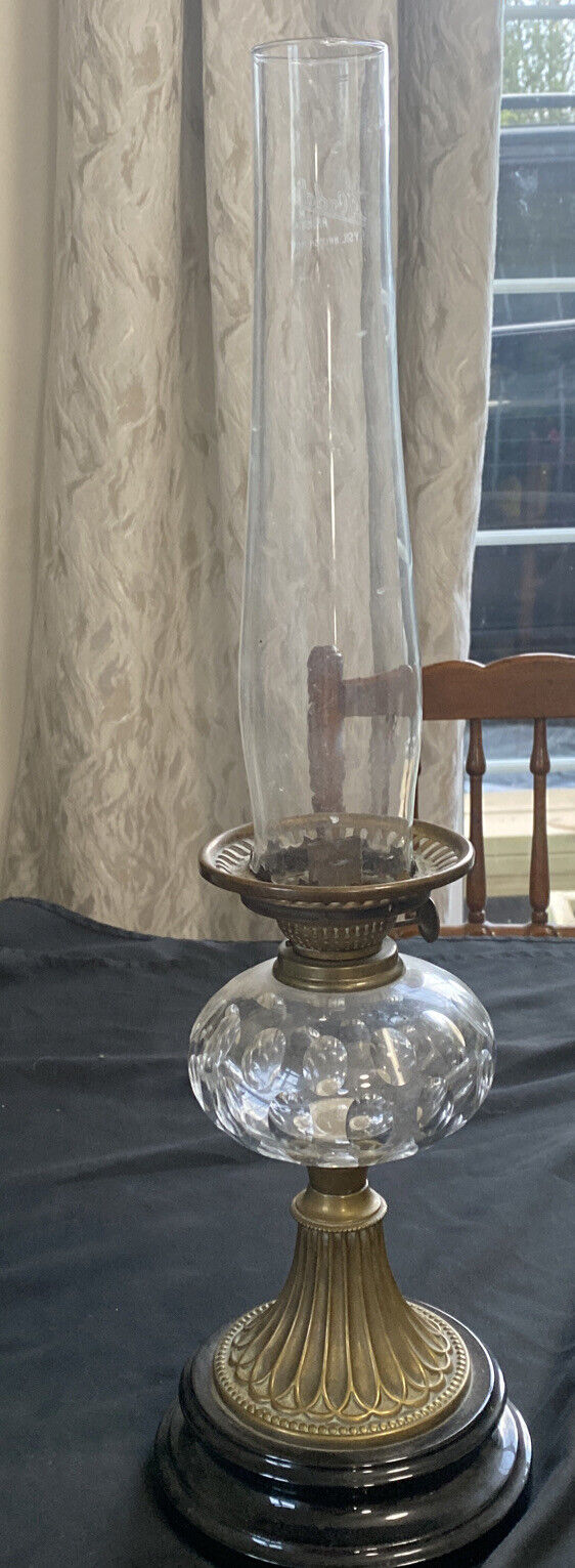 Oil Lamp brass Victoria Patent Aladdin chimney glass bulb - 9402