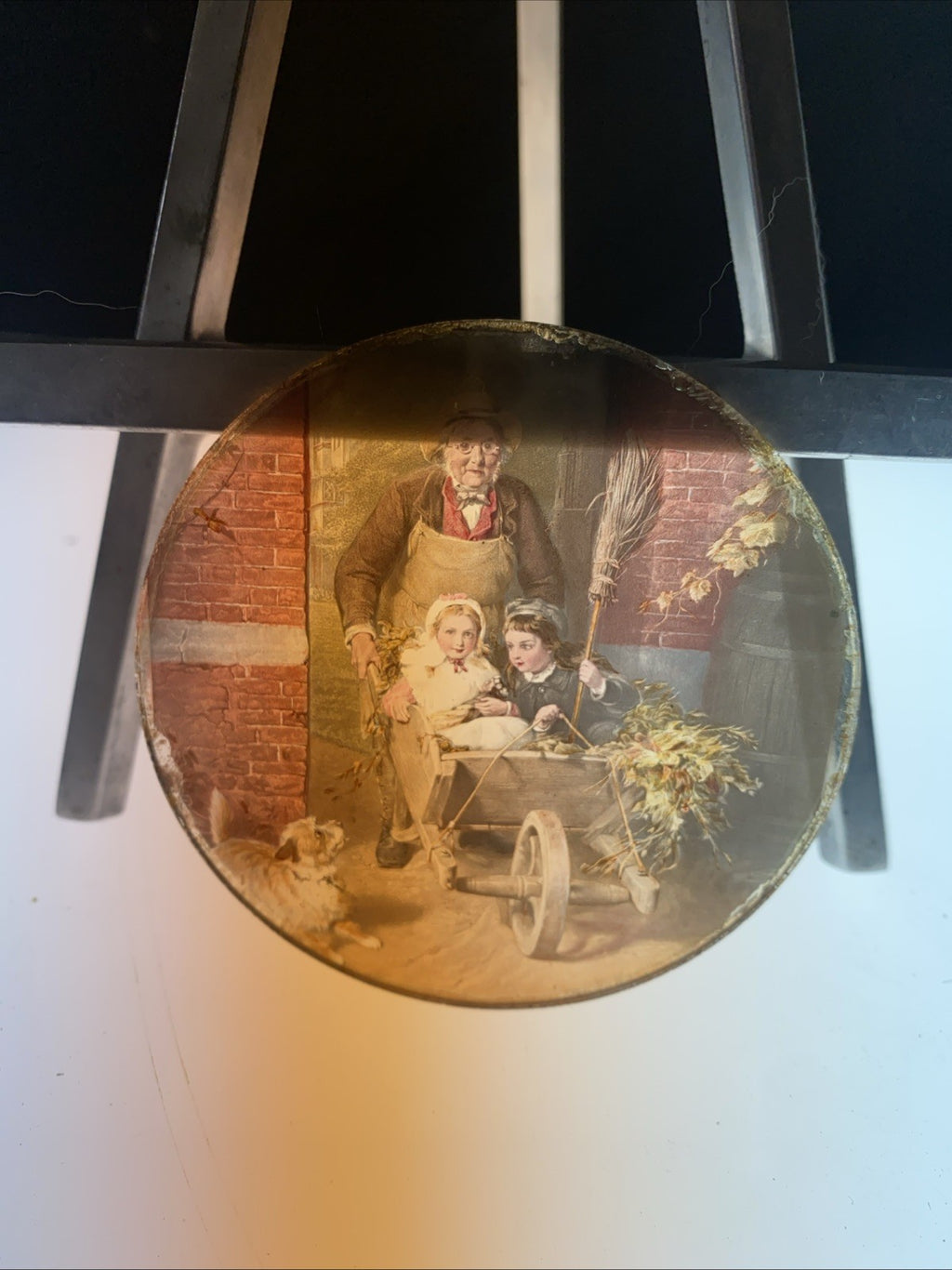 Magic Lantern Victorian Glass Round Handpainted Slide Ride in the barrow (1058)