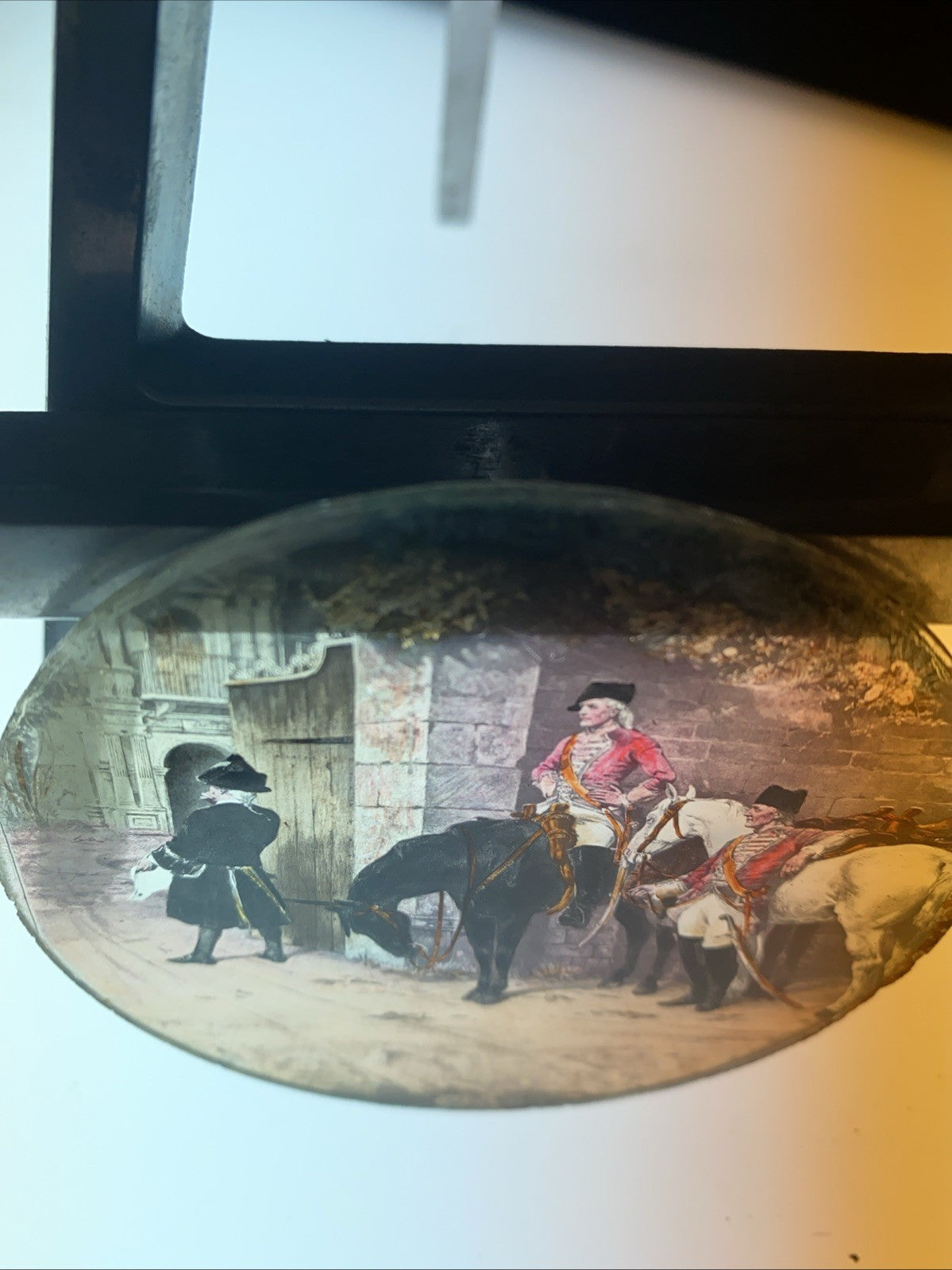 Magic Lantern Victorian Glass Round Handpainted Slide Guards & Horses (1147)