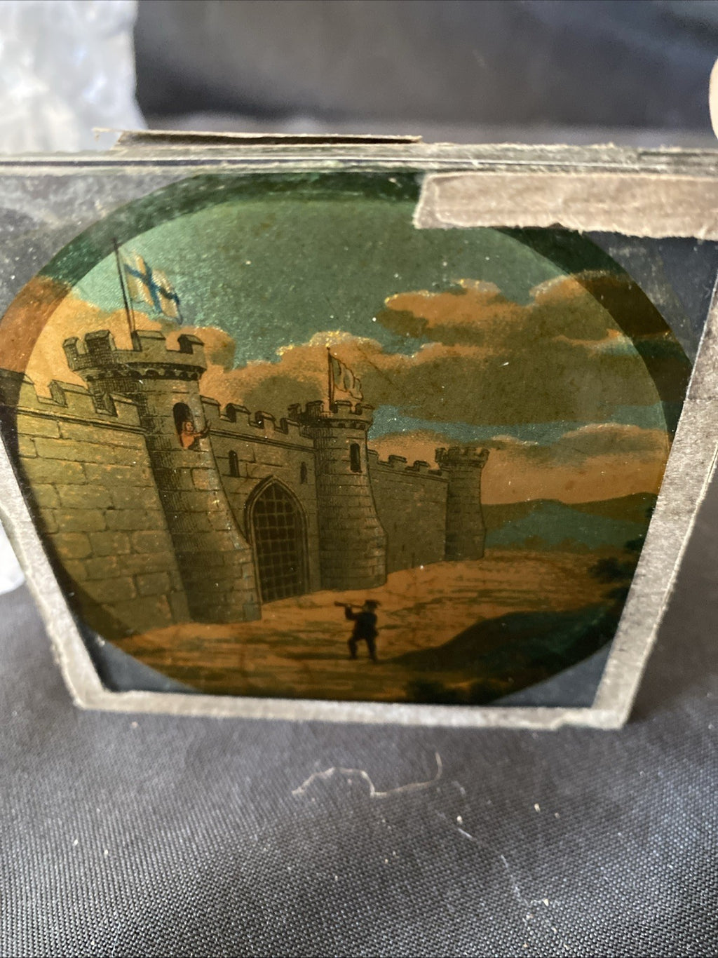 Magic Lantern Victorian Glass Square Handpainted x 3 Scotland Castle Etc (1080)