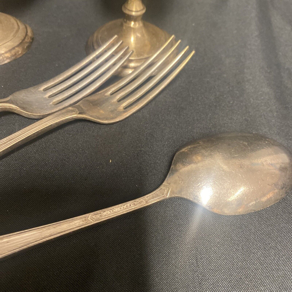 Art Deco 1920's EPNS Job lot 2 goblets, 2 forks, spoon, sugar tongs - (9086)