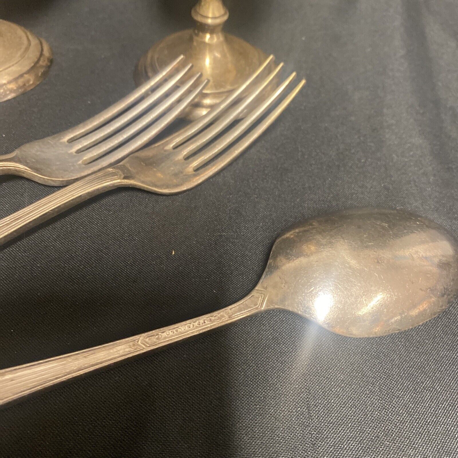 Art Deco 1920's EPNS Job lot 2 goblets, 2 forks, spoon, sugar tongs - (9086)