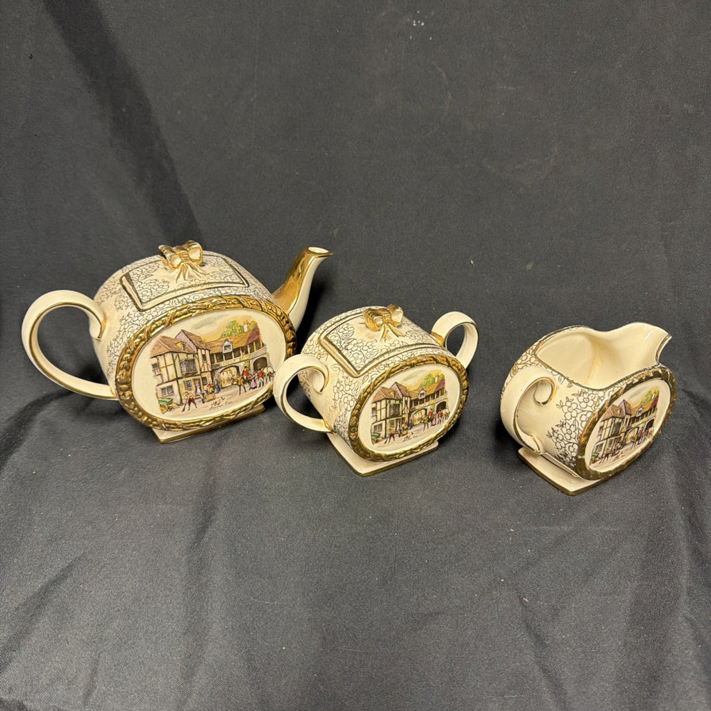 Sadler Set of 3 - Teapot, Creamer, Sugar Bowl - Design no 1761 "Stirrup Cup" - (1843)