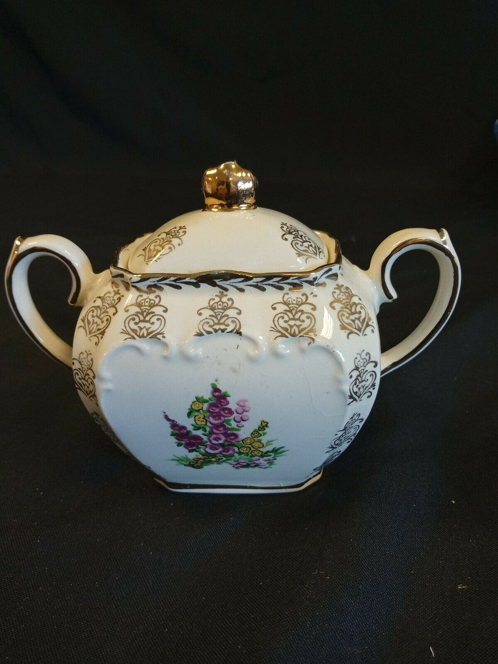 Vintage Sadler Sugar Pot  DAINTY MISS Gilded 9.5cm Tall - (7893)