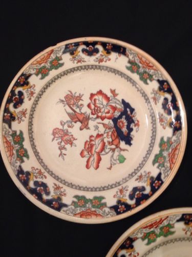 MINTON Imari Pattern Peony and red bird x 3 Plates 1860  - VERY RARE    (1355)