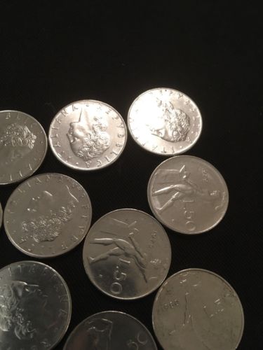 Italy 50 Lira L.50 coins Blacksmith Vulcan God x 10 Italian 70's / 80's -  (2822)