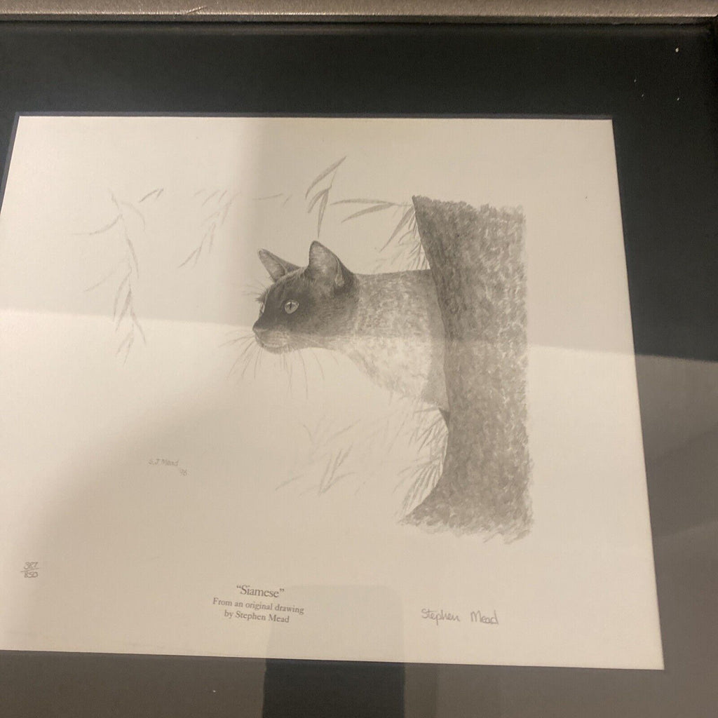 Stephen Mead Pencil Print Siamese #387/850 Framed - (9098)