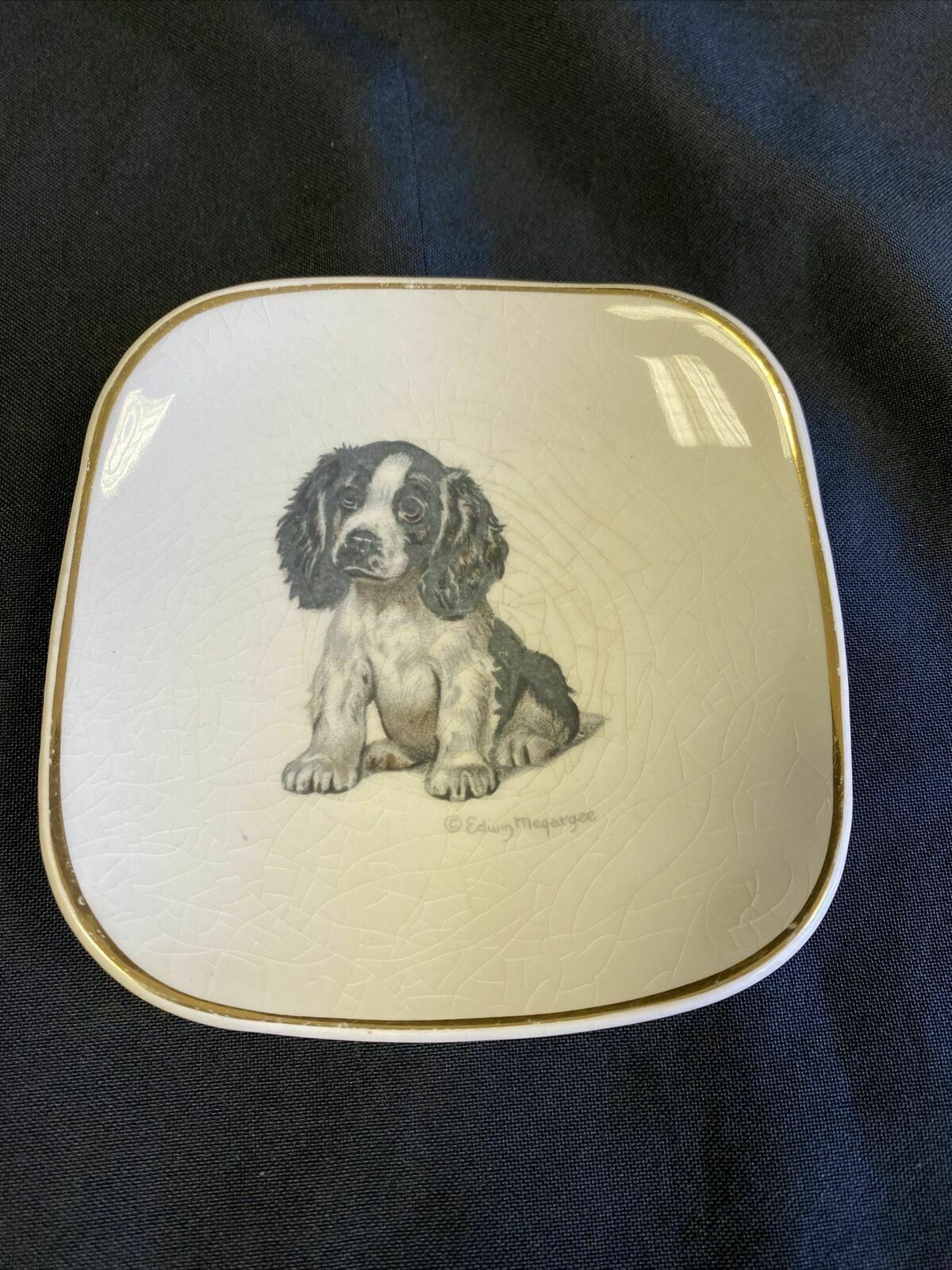 Sandland Hanley Staffordshire Pin Dish with Spaniel by Edwig Megargee - (7719)