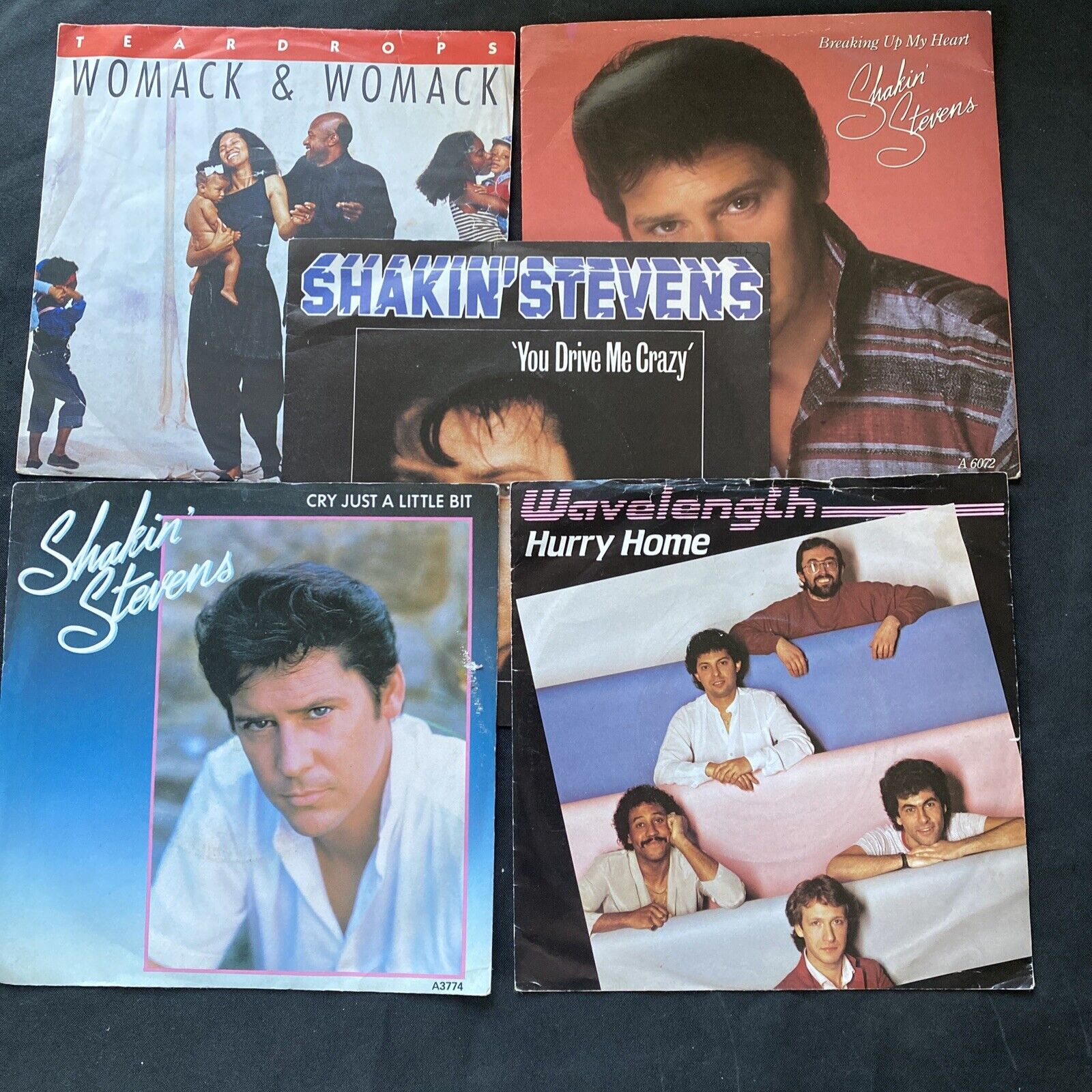 Vinyl Records 7" Singles 5 x 1980's Shakin' Stevens, Womack, Wavelength -(9464