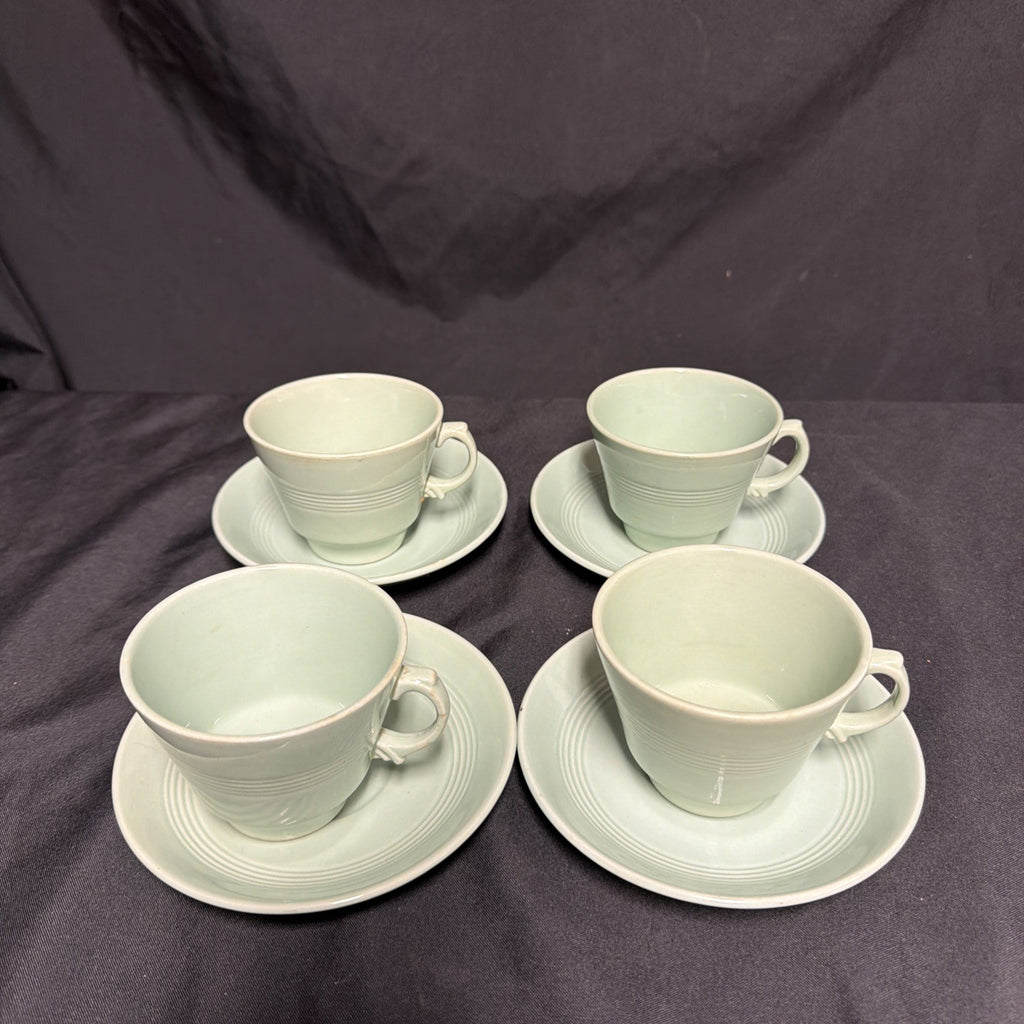 Wood's Ware Beryl Utility Green 1940's Ceramic Tea Cup & saucer x 4 - (1918) 