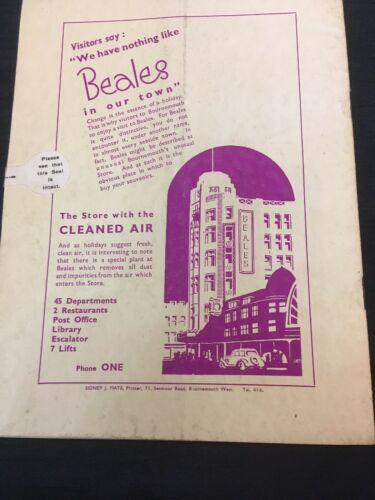 Yokahama 1937 Bournemouth Programme + Otto Gold Albert Enders autographs -(2943)