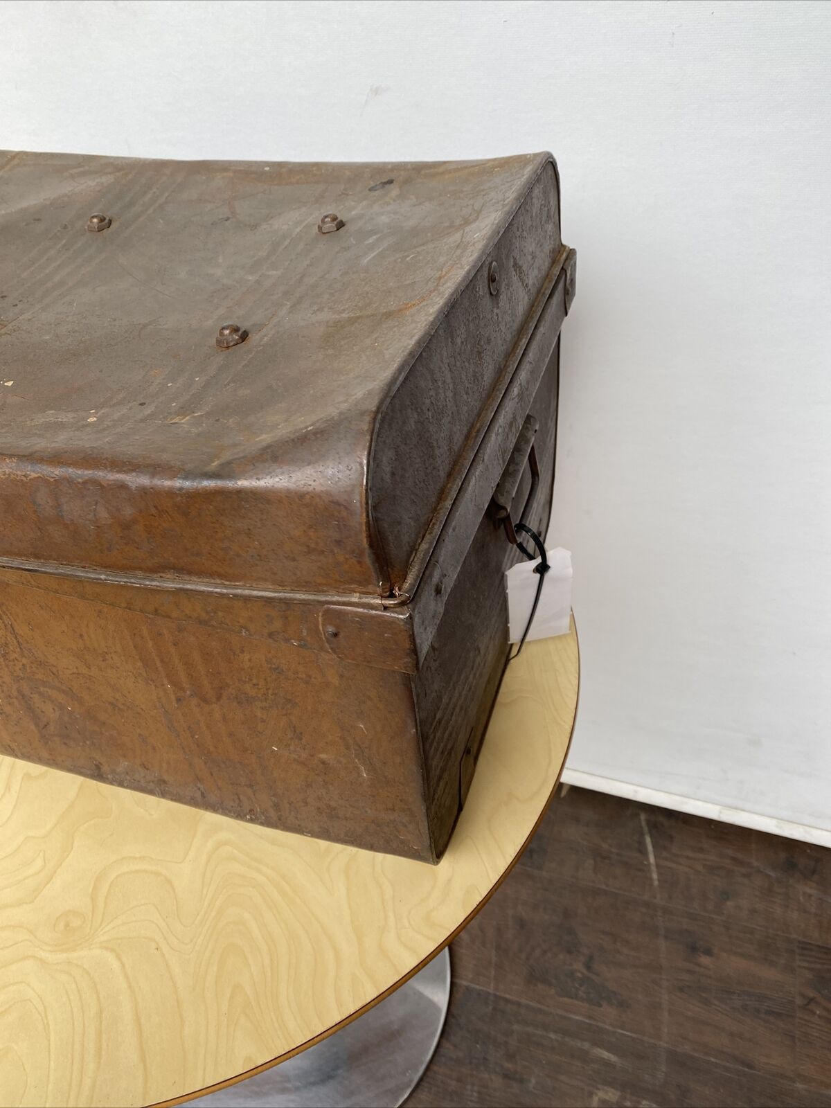 Medium Antique Steel Trunk Great for prop or display - (8051)