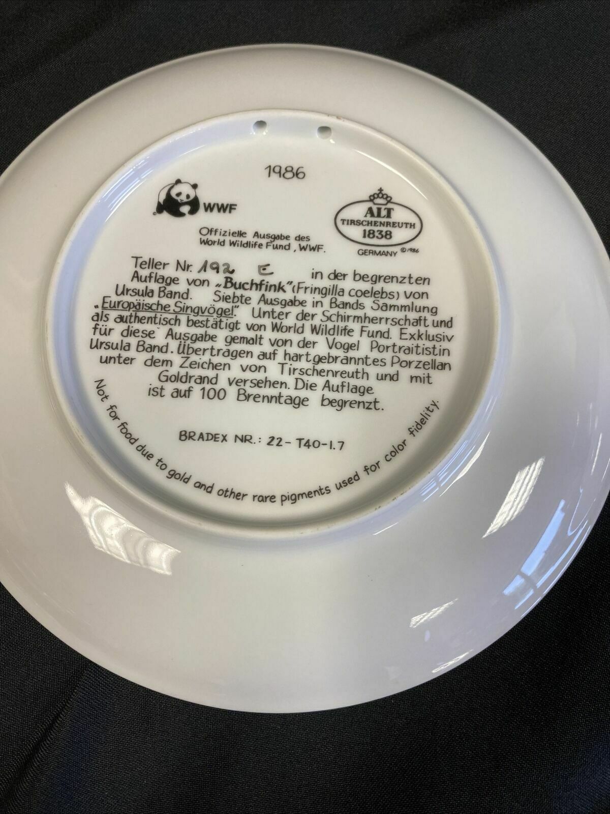 WWF Tirschenreuth Bands Songbirds Europe Plates x2 Bullfinch & Great Tit (7829