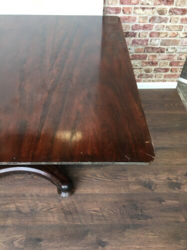 Antique Mahogany Very large square reception table on octagonal baluster column