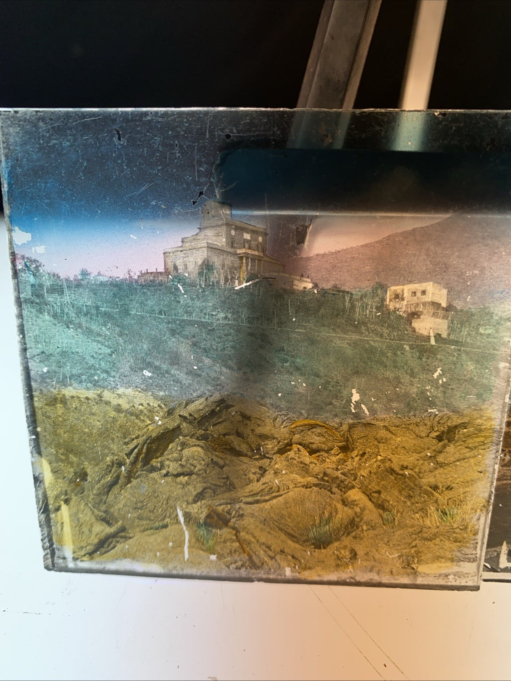 Magic Lantern Victorian Glass Square Photos x 2 The Parthenon and other (1179)