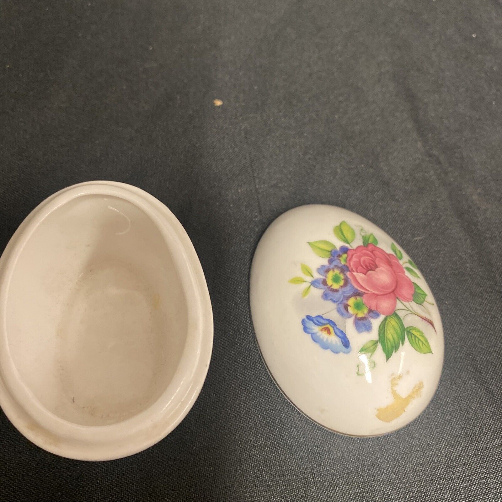 Trinket Box EGG -  Avalon Staffordshire England Bone China Floral Design - (9318)