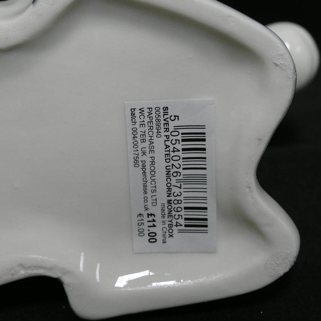 Christening Unicorn Ceramic Money Box Silver Plated Gift CLEARANCE
