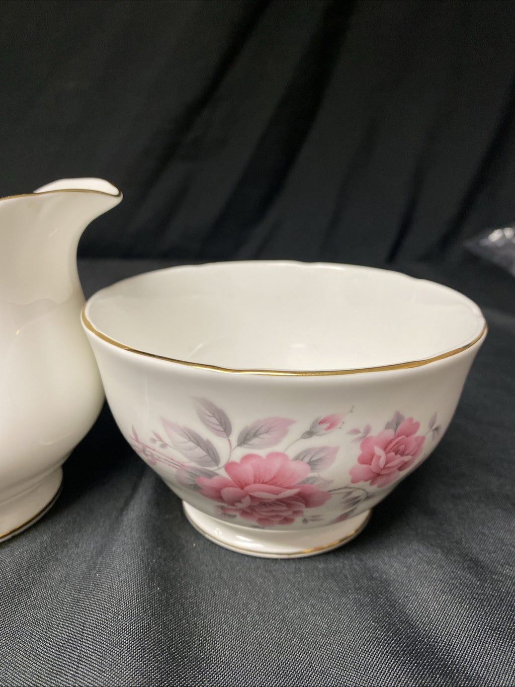 Duchess Fine China Pink Rose Sugar Bowl and Milk Creamer  - (1591)