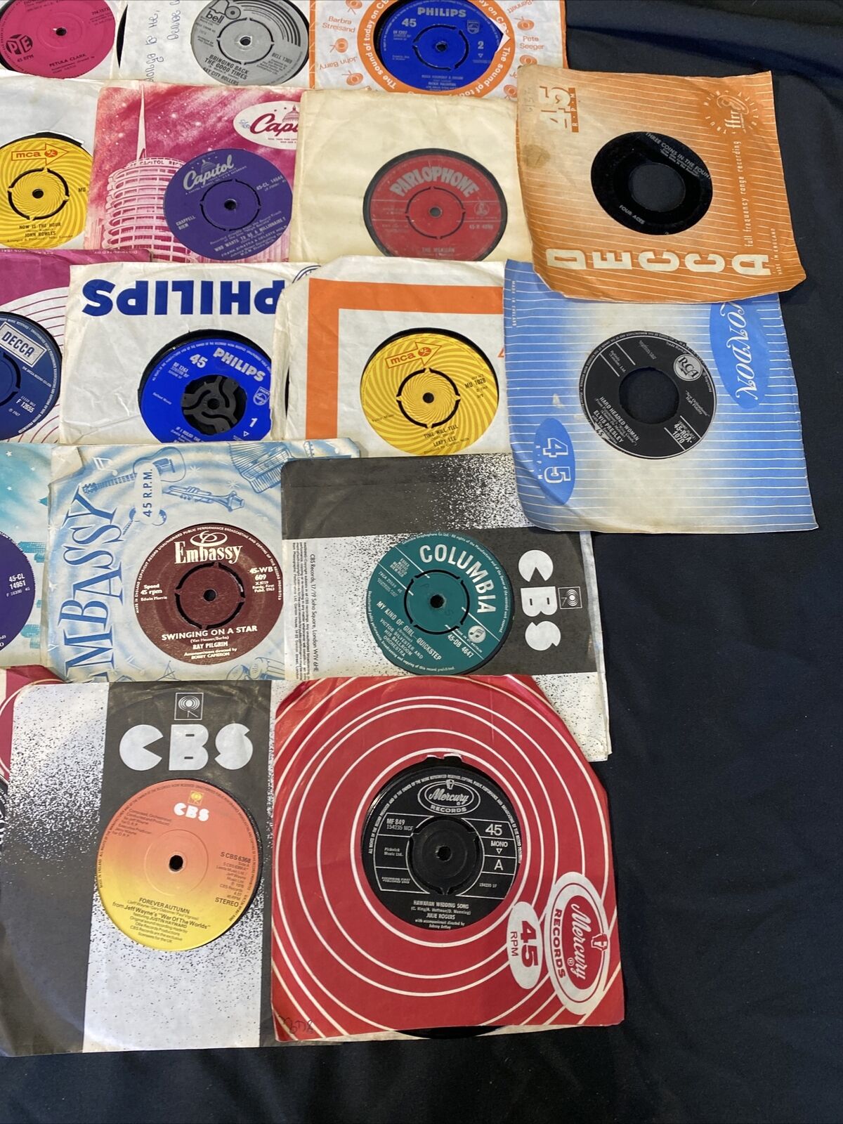 Vintage 1960's to 80's 7" Singles x 21 Acker Bilk Petula Clark Elvis + More (8365