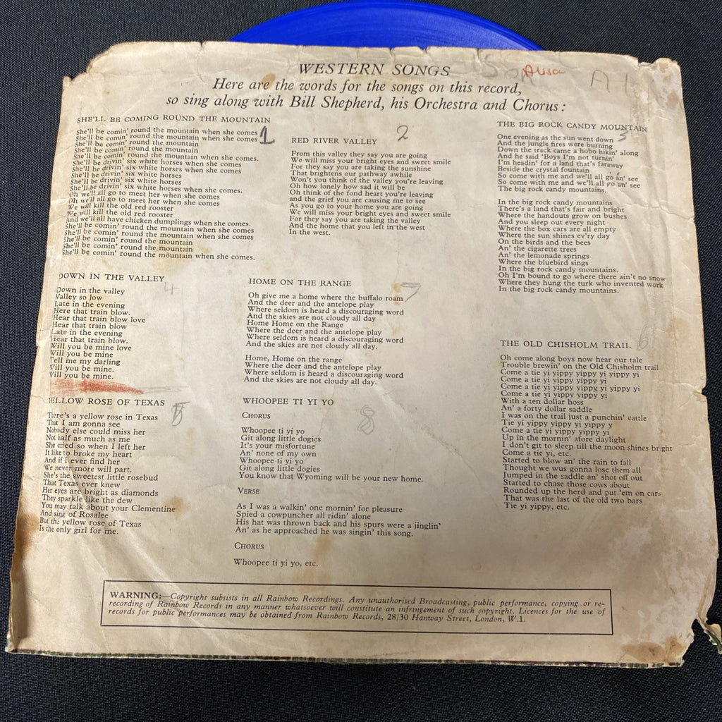 VINYL RECORD - Hi Fi Rainbow Records Western Songs BLUE Vinyl 7" - (1442