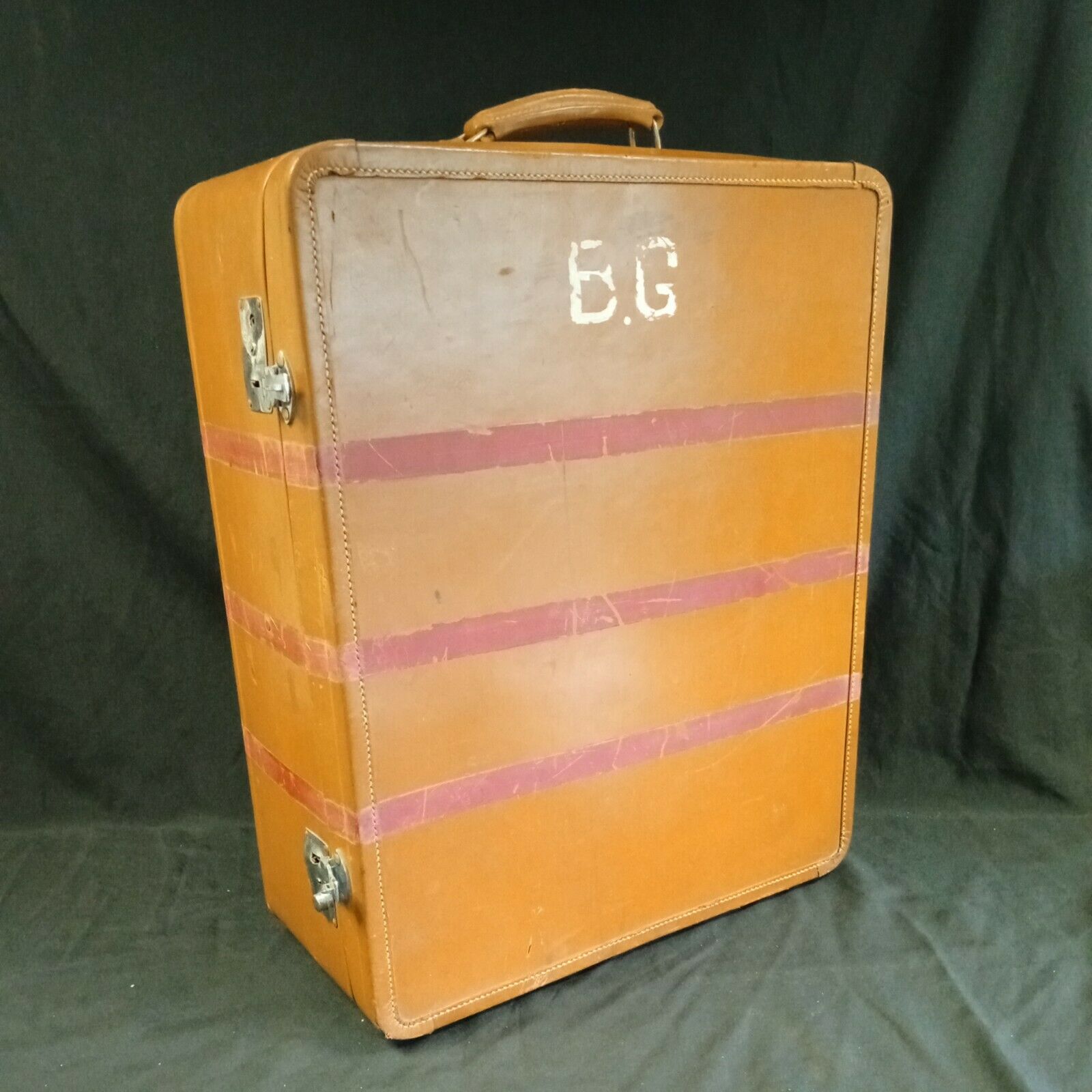 Leather Suitcase Antique Crescent Wardro Solid Case - (7983)