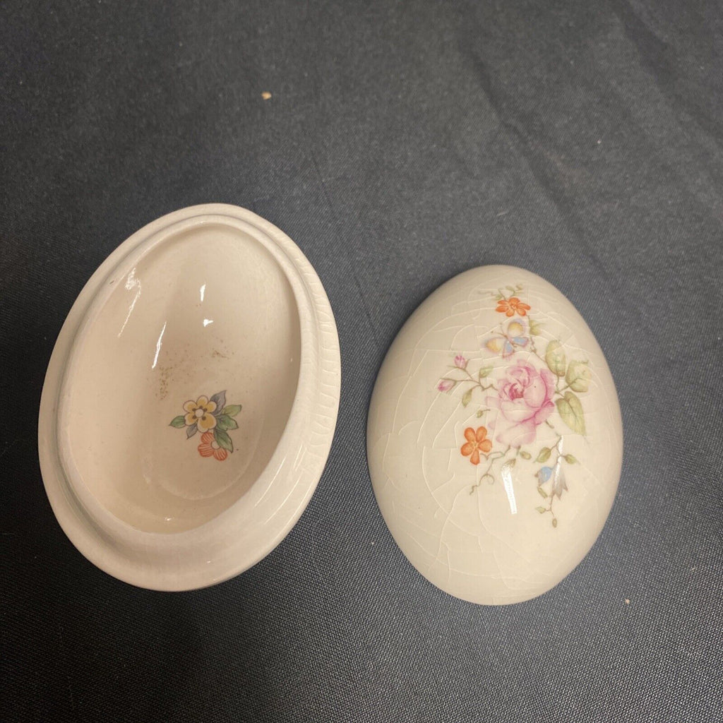 Trinket Box EGG -  Pottery egg Floral Design - (9317)