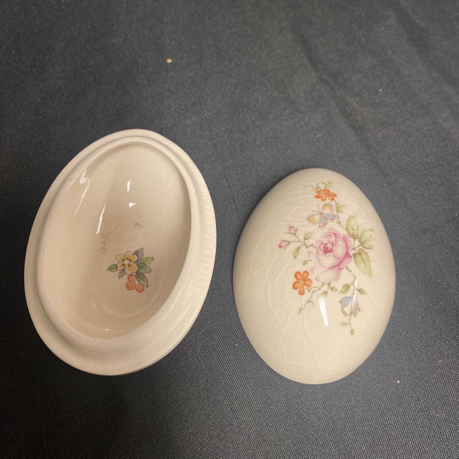 Trinket Box EGG -  Pottery egg Floral Design - (9317)