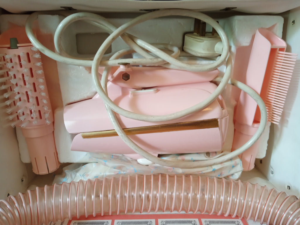 Ronson Beauty Trio Hairdryer 1966 Pink Complete with Hood and brushes - (9695)