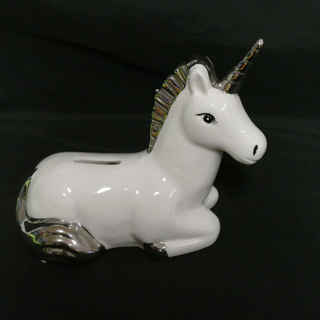 Christening Unicorn Ceramic Money Box Silver Plated Gift CLEARANCE