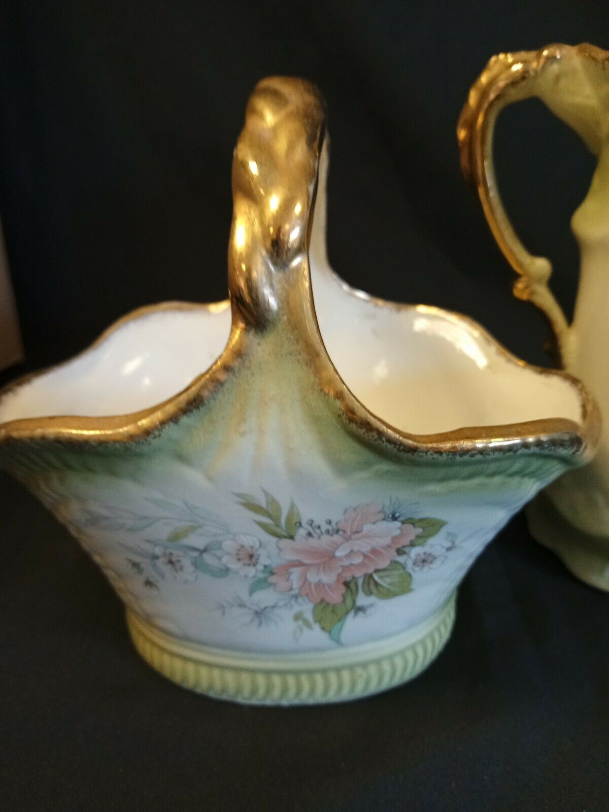 Vintage Shorter & Son Hand Painted Staffordshire Ironstone Basket and Jug (7886)