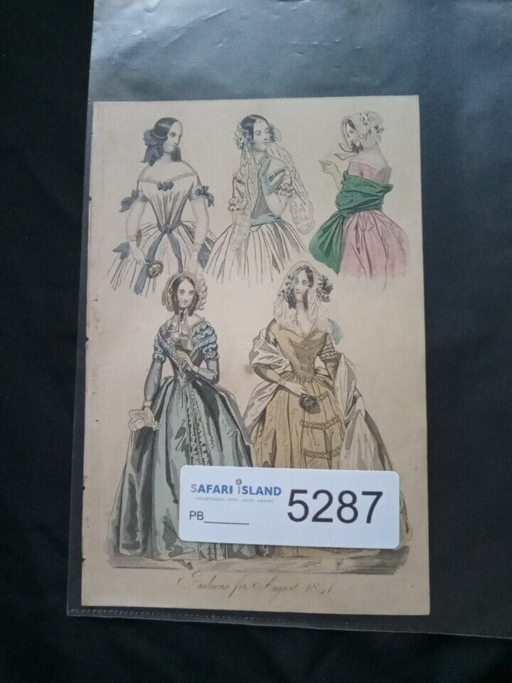 Victorian Regency London Fashion Engraving Plate Antique August 1841 - (5287)