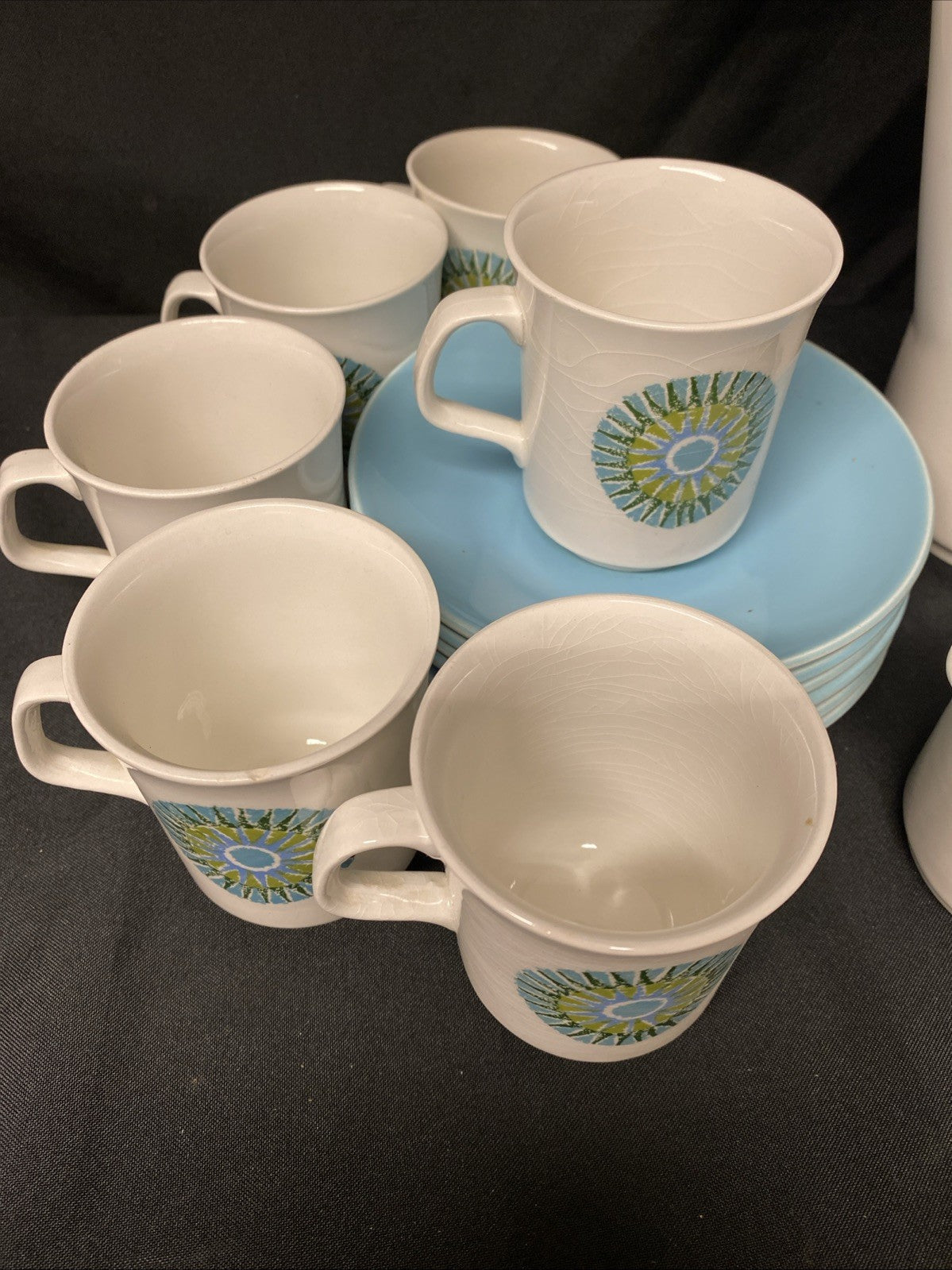 Vintage J & G Meakin 1960s Aztec coffee pot & 6 cups / saucers & milk jug Sugar Bowl
