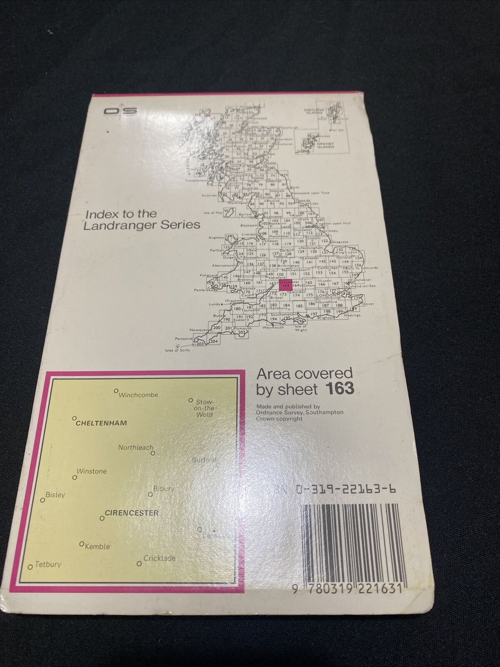 MAP - Ordnance Survey 2cm-1km '87 Landranger#163 Cheltenham Cirencester (8676