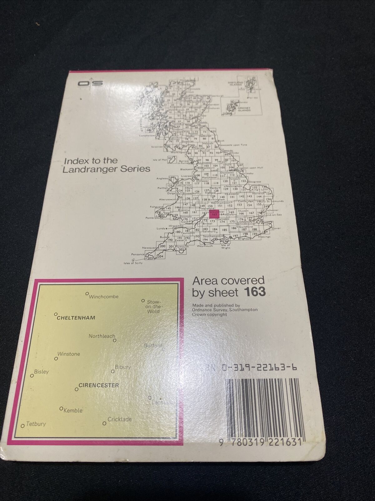 MAP - Ordnance Survey 2cm-1km '87 Landranger#163 Cheltenham Cirencester (8676