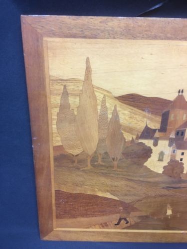 Vintage wooden marquetry picture 1970's Italian theme original work - (6680