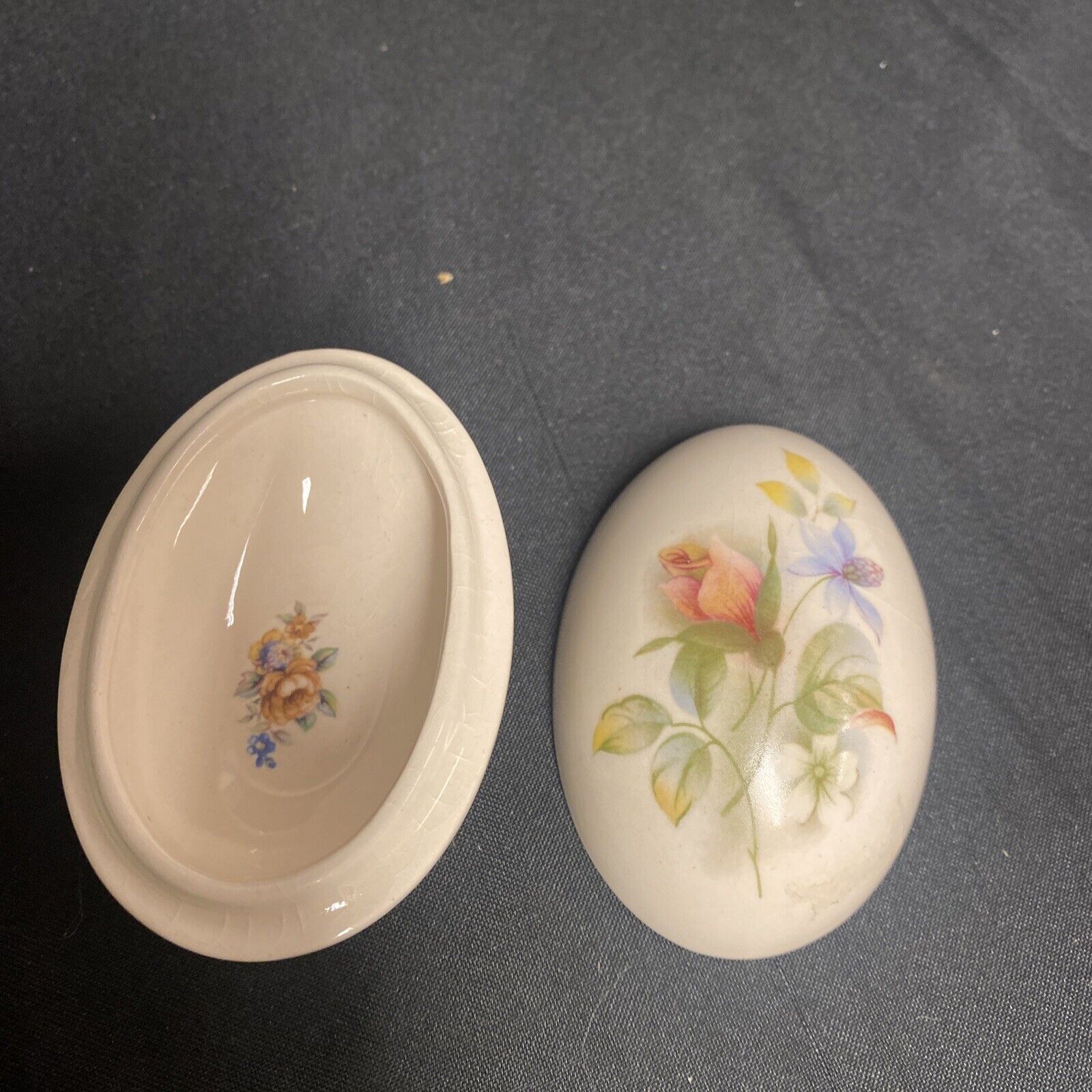 Trinket Box EGG -  Bone China Floral Design - (9319)