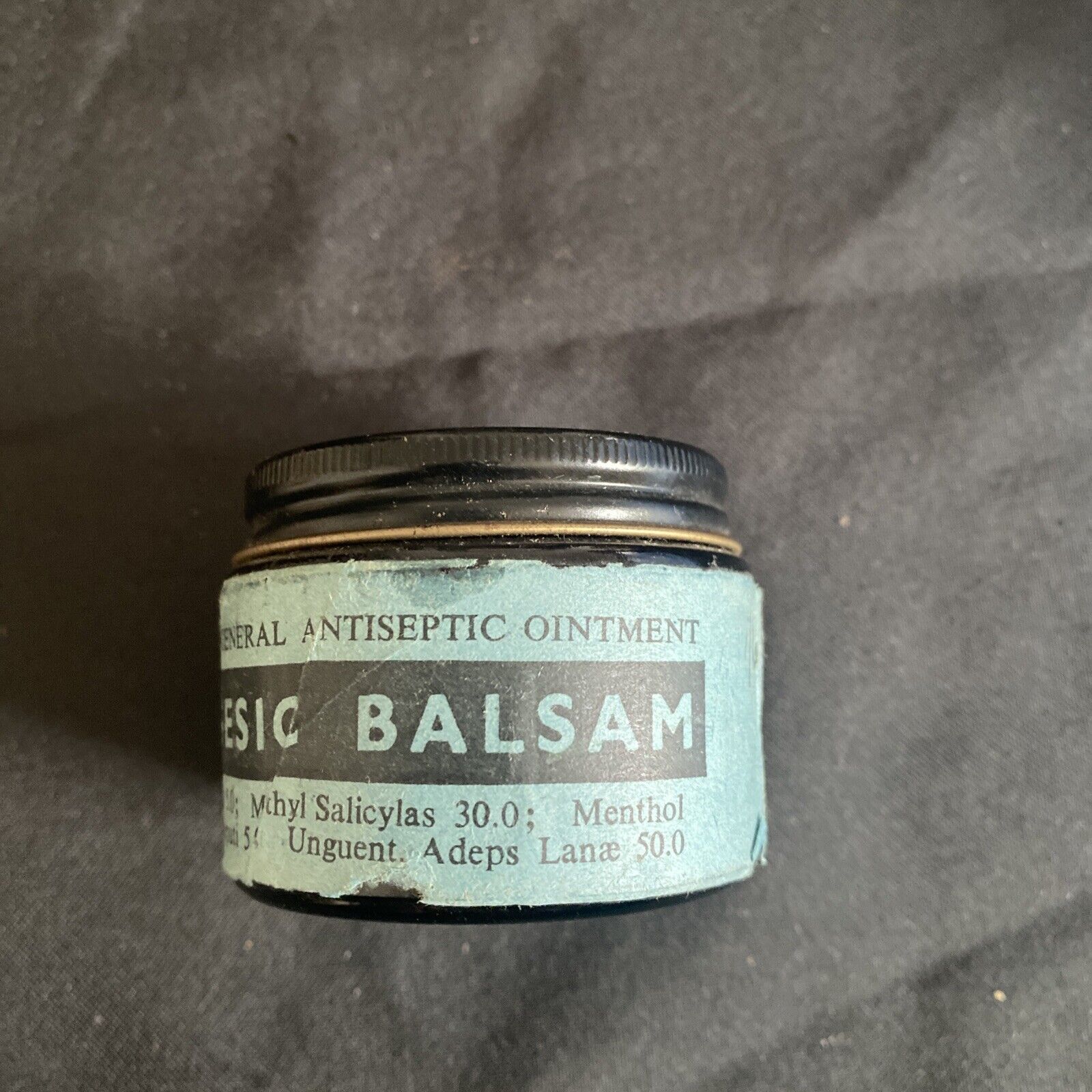 Antique Pharmacy Apothecary Unused Analgesic Balsam in jar - (9633)
