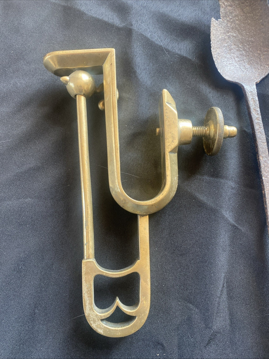 Polished Bronze Meat Jack Holder with an Iron Basting Spoon RARE Antique (1043)